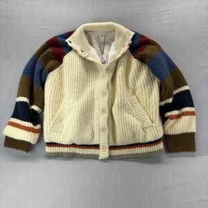 Urban Daizy Sherpa Lined Cardigan Sweater Jacket Women's M/L Cream Striped